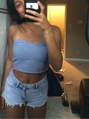 Urban Outfitters Blue Gingham Strapless Crop Top